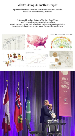 Collage with the What's going on in this graph displayed and below, a picture of two people shaking hands at the ISI WSC 2023